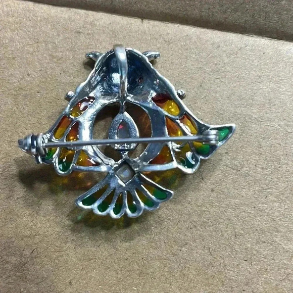 Silver vintage rare plique-a/Jaur owl brooch/pendent - Picture 3 of 4